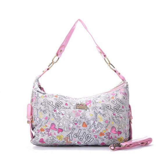 Coach Poppy Cute Logo Medium Pink Grey Shoulder Bags EYE - Click Image to Close